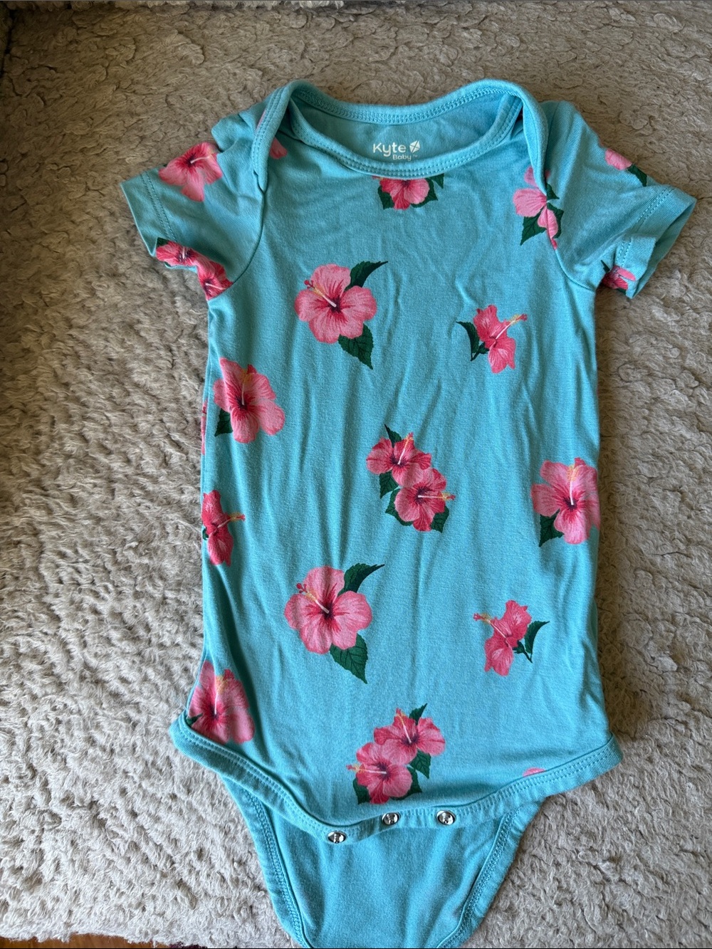 Kyte BABY Aqua Floral Short-Sleeve One-Piece Bodysuit